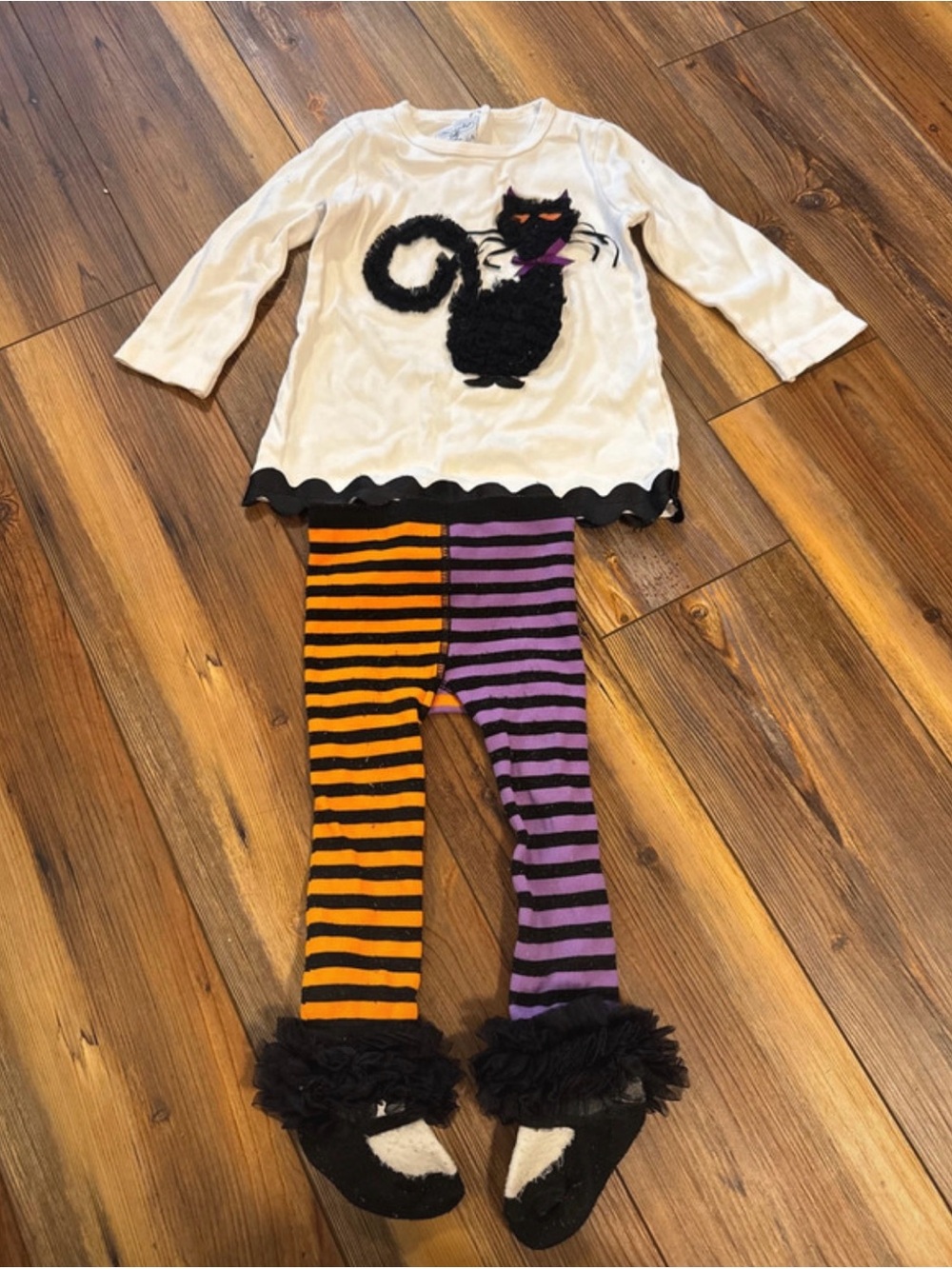 12-18 month Kids Halloween Cat Tunic & Striped Leggings Set